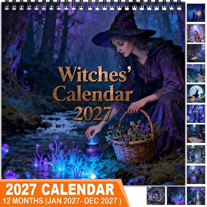 Kalender med mystiske hekse 2027 🌙 12 måneder med fortryllende heksekunst